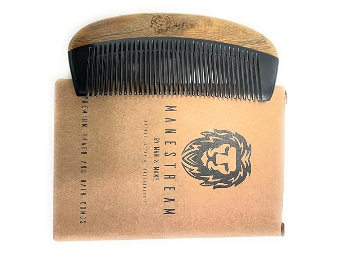 Premium Natural Ox horn and Sandalwood Beard Mustache Comb | Perfect Grooming Companion & Gift for Men – by Man & Mane