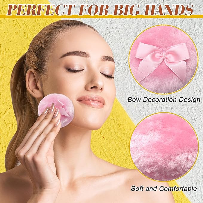 Coolrunner 5PCS Body Powder Puff and Container, Crystal Clear Powder Container with Powder Spoon, Dusting Powder with Puff for Women, Washable Reusable (Amber)