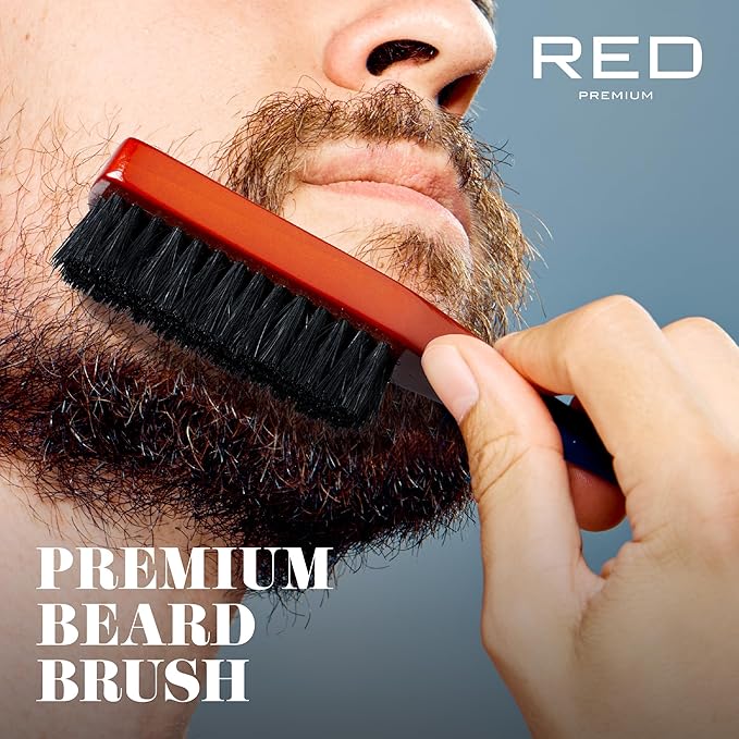 Red by Kiss Beard Brush with 100% Natural Boar Bristles for Men, Premium Wooden Brush, Beards Mustaches Grooming Shaving Comb, Tame and Soften Facial Hair (Long Handle)