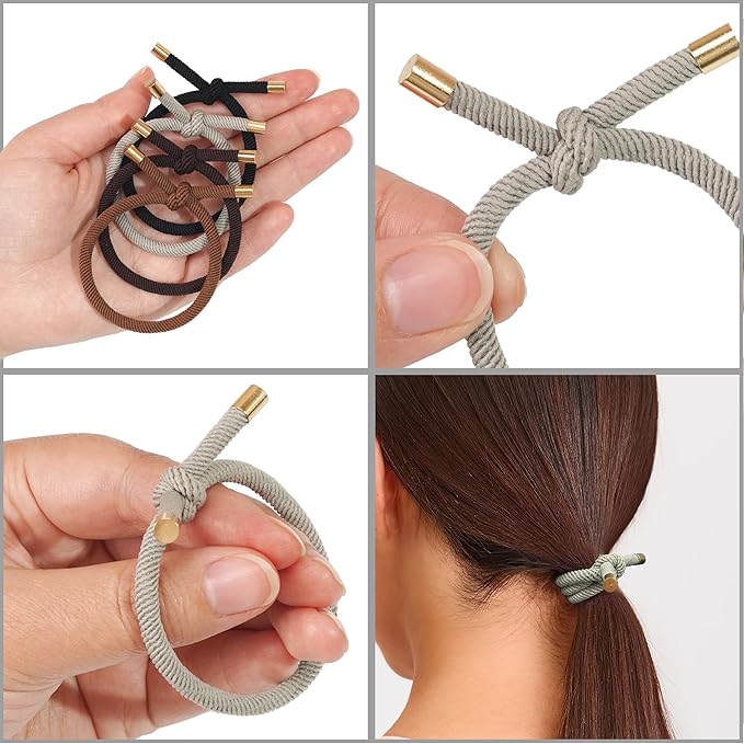 40 PCS Elastics Knotted Hair Ties for Women, Adjustable No Damage Ponytail Holders for Women Girls, 5MM Rubber Bands for Hair, 4 Colors
