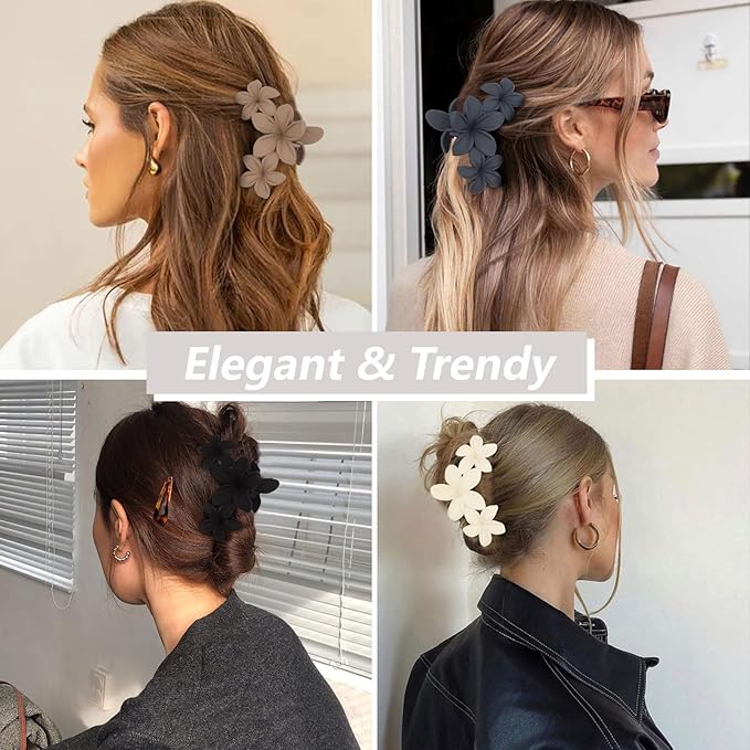 Flower Hair Clips for Women 4PCS Matte Flower Claw Clips Non-slip Cute Claws for Thick Thin Hair Strong Hold Stylish Accessories for Women Girls