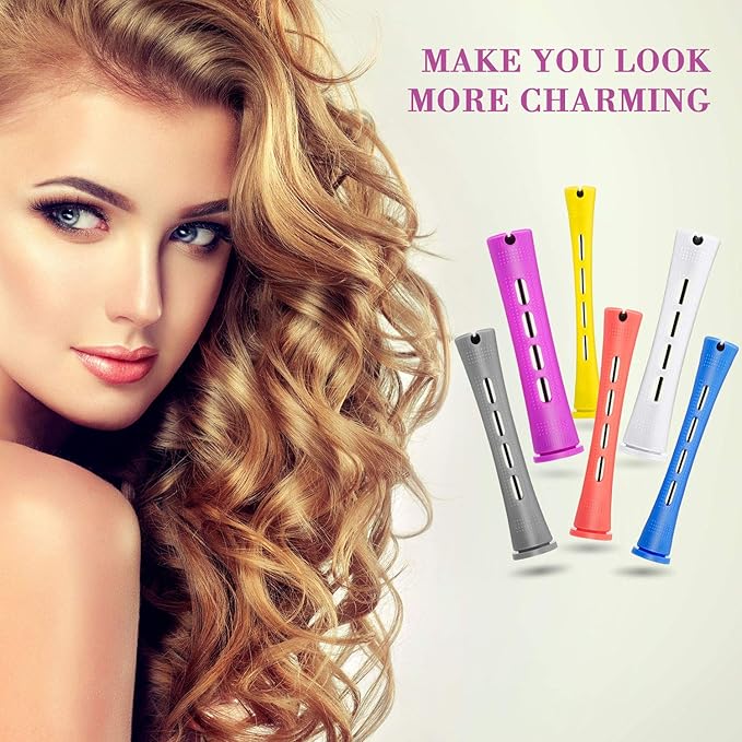 WILLBOND 60 Pieces Hair Perm Rods Set Plastic Cold Wave Perming Rods for Natural Hair Long Short Curling Rollers with Rat Tail Comb for Hairdressing(Soft Color,Multi Sizes)