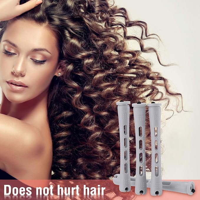 WILLBOND 60 Pcs Perm Rods for Long Hair Plastic Curl Rods Cold Wave Irons Curling Roller for Hair Styling Hairdressing Tools(0.59 Inch,Gray)