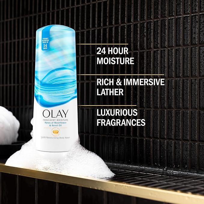 Olay Body Wash for Women, Indulgent Moisture, 24hr Moisturizing & Nourishing Formula, Infused with Vitamin B3 Complex, Luxurious Fragrances, Moonflower & Neroli Oil Scent, 20 fl oz
