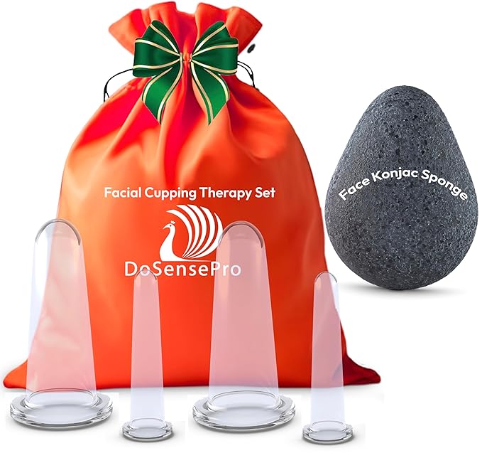 Anti-Aging Facial Cupping Set for Face and Neck with Japanese Konjac Sponge for Enhanced Skin Care
