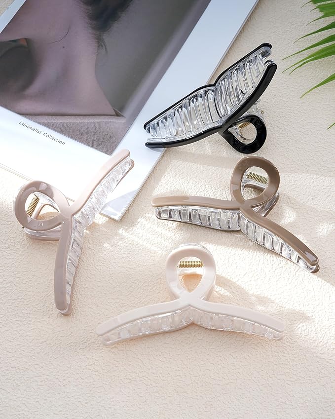 Molans 5“ Large Hair Claw Clips 4PCS for Women - Acrylic Hair Accessories for Thick Hair and Long Hair, Big Strong Durable Hair Applique, Oversized Non-slip Rectangle Butterfly Jaw Hair Clips