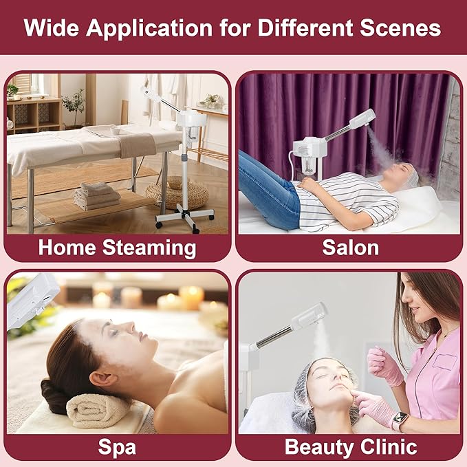 Saicool Professional Facial Steamer - Standing Ozone Facial Steamer on Wheels w Hot Mist for Facial Treatment Personal Care for Spa Salon Home Use