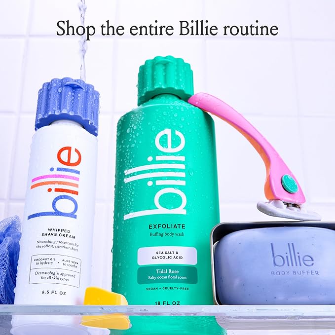 Billie Exfoliating Womens Body Wash, 18 fl oz, Sea Salt & Floral Scent, Vegan, Cruelty Free