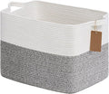 Goodpick Woven Storage Basket, Cotton Rope Baskets with Handles, Toy Baskets Storage Kids, Blanket Basket for Living Room, Bedroom, Gray and White, 18 x 14 x 12 Inches