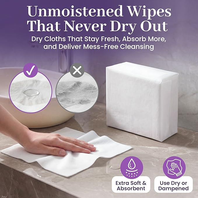 Disposable Dry Wipes, 50 Pack – Ultra Soft Non-Moistened Cleansing Cloths for Adults, Incontinence, Baby Care, Face Makeup Removal – 9.5" x 13.5" - Hospital Grade, Durable – by ProHeal