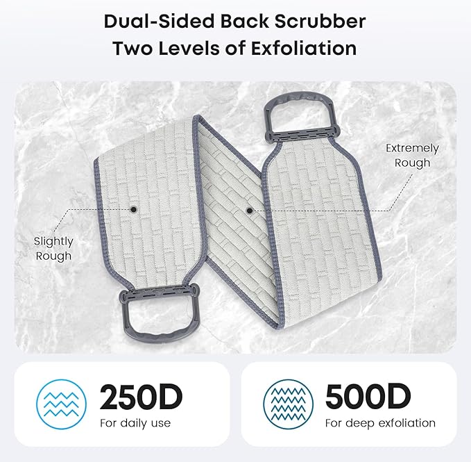 Exfoliating Back Scrubber with Plastic Handles for Shower, 36 Inches Wider Bath Back Exfoliator Body Cleaner for Men, Women and Elderly, Dual-Sided Roughness Back Washer for Deep Cleansing