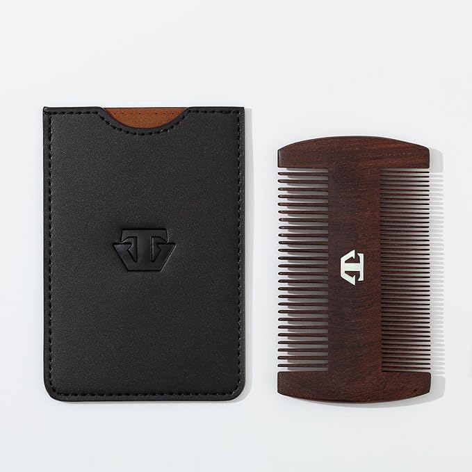 Sandalwood Beard Comb for Men with Mother of Pearl Inlay, Premium Grooming Wood & Wooden Comb for Beard and Mustache