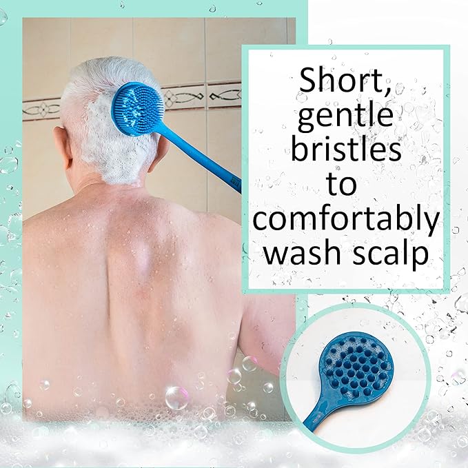 Bendable Long Handled Silicone Body Brush & Hair Scrubber - Bath Shower Back Brush, Shampoo Hair & Scalp Massager, Back Scrubber for Shower (Purple)