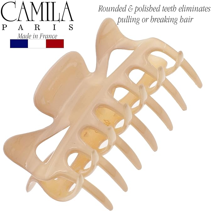 Camila Paris CP3048 French Hair Clip for Women, 3.5 inch Beige for Thick Volume Hair, Girls Hair Claw Clips Jaw, Durable Styling Hair Accessories for Women, Strong Hold No Slip Grip, Made in France