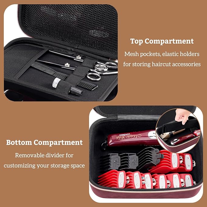 ProCase Hard Travel Case for Hair Clippers, Hair Cutting Barber Supplies Holder, Trimmer Organizer Storage Bag for Hatteker/Oneisal/Wahl 6Star/Andis Men Razor Guard Grooming Kits -Wine