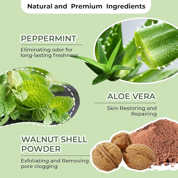 Armpit Detox Scrub 8.8 oz with Peppermint, Aloe Vera and Walnut Shell Powder, Underarm Scrub Helps on Removing Odor, Deep Cleanse & Exfoliating, also for Legs, Knee, Feet, Hands Whole Body