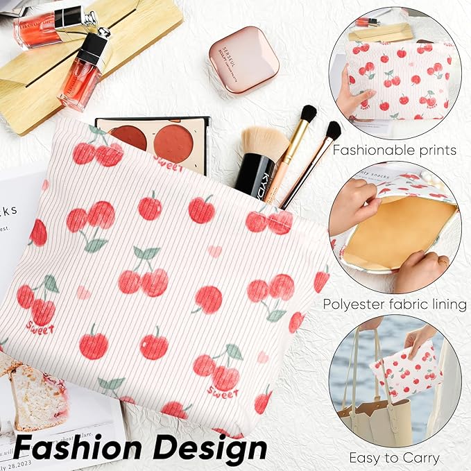 Cute Makeup Pouch for Women Cherry Small Make Up Bag for Purse Zipper Initial Cosmetic Bags Pouches for Purse Aesthetic Travel Toiletrybags, Red Cherries