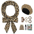 No Heat Overnight Curl Headband - 70" Soft Ribbon Wrap for Long Hair, 9 PCS Curling Rods Set - Leopard Print Curls Headband