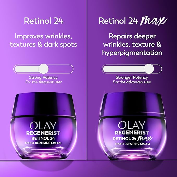 Olay Retinol Night Cream for Women, MAX, Anti-Aging Face Mousturizer, Fragrance-Free, Non Greasy - Anti-Wrinkle, Smooth Fine Lines, Hydrating Skin Care - Triple Collagen Cream, Niacinamide, 1.7oz