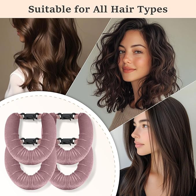 Heatless Hair Curler Set – 4PCS Velvet Overnight Blowout Rods for Heatless Curls, Jumbo Flexible Curling Rods to Sleep In, No Heat Curling Tools for Natural Waves and Curls Rose Pink