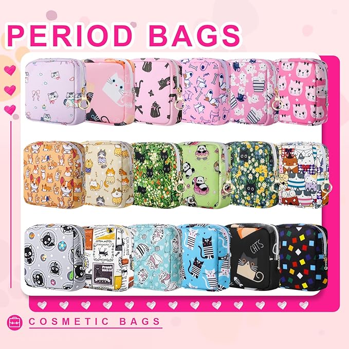 Period Bag Pouch, Canvas Sanitary Napkin Storage Bag for Girls Womens, Portable Sanitary Napkin Period Pad Pouch for Purse, Small Make Up Pouches(N0469)