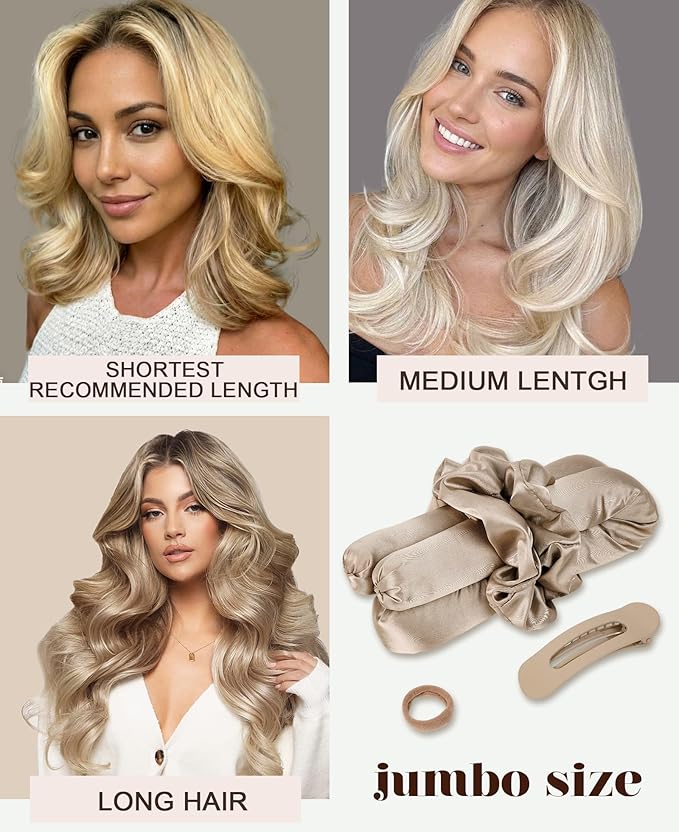 Jumbo Flexi Rods Hair Rollers Curlers to Sleep In Soft Satin Heatless Curling Rod Set, Heatless Curls Overnight Blowout Rods for Long Hair No Heat Overnight Curls, Heatless Hair Curler Curling Iron