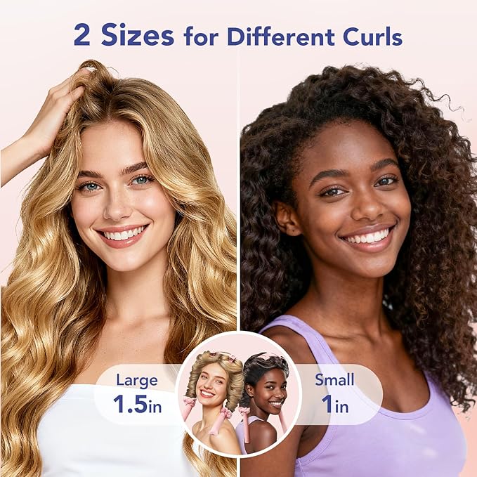 LitBear Heatless Curls Overnight, 2 Sizes of Soft Hair Rollers for Women with Bonnet to Sleep In, No Heat Hair Curlers Set with Scrunchies and Clips, for Long and Medium Hair (Pink)