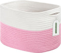 Cotton Rope Shelf Storage Basket, 15x10x9 in, Shelf Storage Baskets for Clothes, Towels, Books, Laundry (White/Pink, 1 Pack)