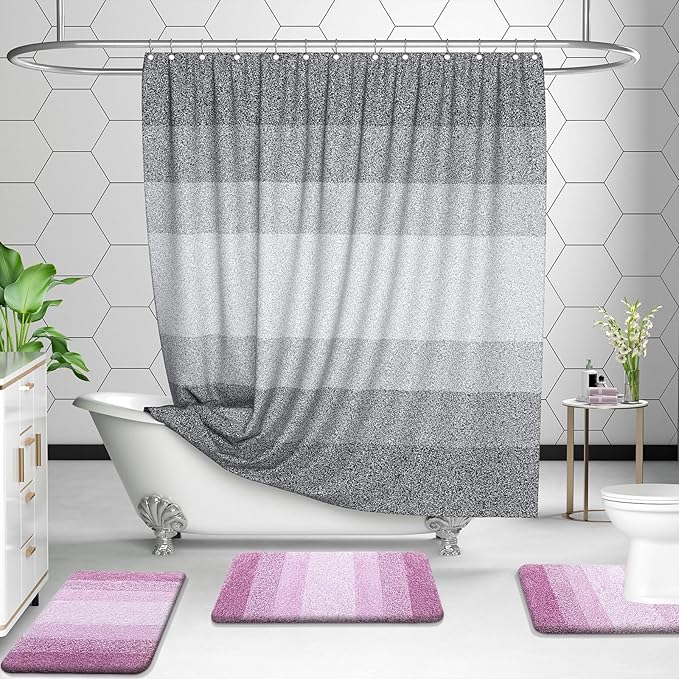 OLANLY Bathroom Rug Set 2 Piece, Soft Absorbent Microfiber Bath Rug Set, Non-Slip, Machine Wash Dry, Plush Shaggy Bath Mats for Bathroom (47"x20"+24"x16", Pinkish-Purple)