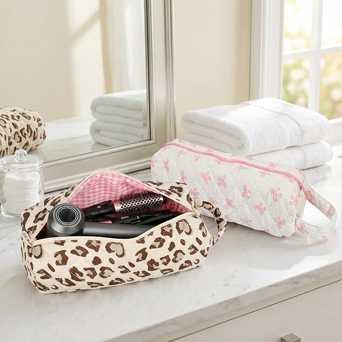 Quilted Hair Tools Travel Bag, Compatible with Dyson Airwrap Shark Flexstyle Hair Dryers, Curling Irons Organizer, Portable Large Hair Styling Tool Storage Case, Travel Essentials, Leopard