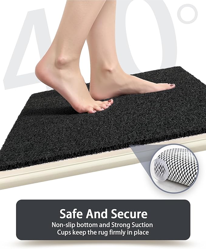 Mecko Non Slip Shower Mats, 16x40 Inch, Anti-Slip Bathtub Mats with Suction Cups for Bathroom, Foot Scrubber Loofah Bath Mats for Shower, Quick Drying Shower Stall Mats for Wet Areas (Black)