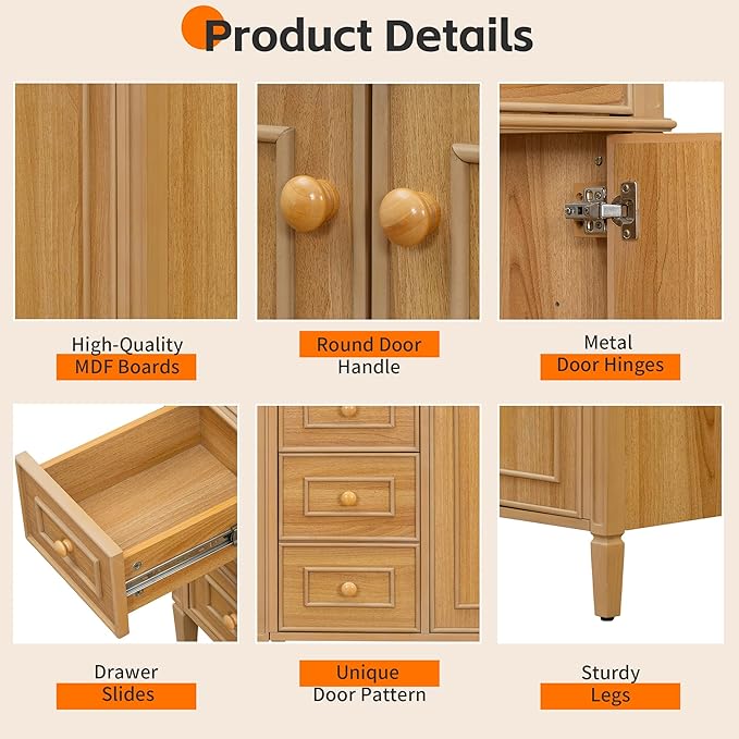 Harper & Bright Designs 36" Bathroom Vanity with Sink, Free Standing Single Basin Vanity Set with Tip-Out Drawer, 2 Drawers, and 2 Doors, Wood Bathroom Cabinet with Ceramic Basin for Bathroom, Wood