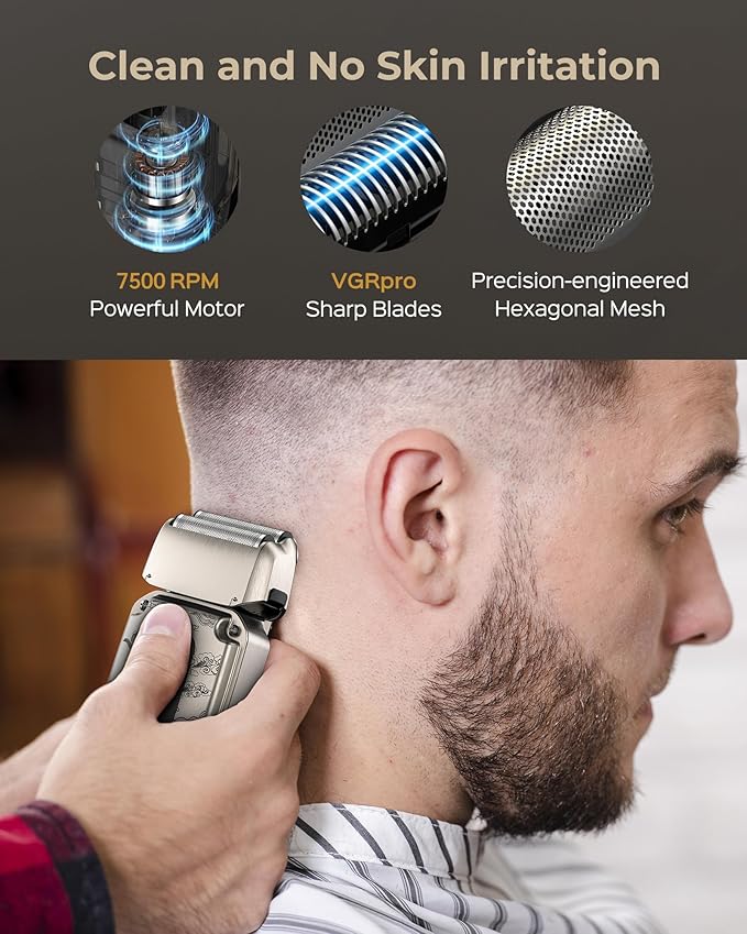 Hair Clipper & Trimmer Set for Men Professional, Waterproof Electric Razor Foil Shaver for Men Face Beard, Cordless for Hair Cutting, 4-Speed Setting, LED Battery Display, Barber or Home Use (Silver)