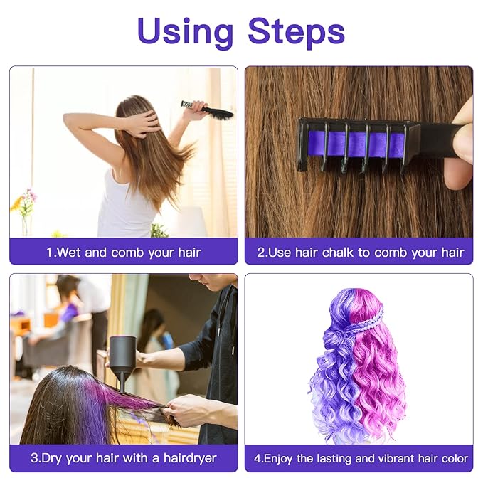 MSDADA Hair Chalk for Girls Kids-New Hair Chalk Comb Temporary Bright Washable Hair Color Dye-4 5 6 7 8 9 10 Year Old Girl Gifts Toys for Christmas,Halloween Cosplay Birthday-5 Pcs Pink+5 Pcs Purple