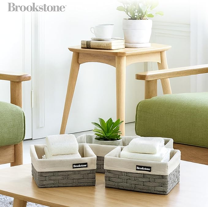 Brookstone Wicker Shelf Storage Basket Decorative Shelf Bin, bathroom organizers and storage, Boho Living Room Decor, Summer Storage 2025-3 Piece Set