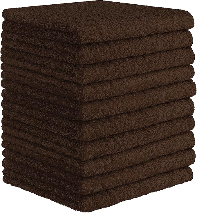 DecorRack 10 Pack 100% Cotton Wash Cloth, Luxurious Soft, 12 x 12 inch Ultra Absorbent, Machine Washable Washcloths, Coffee (10 Pack)