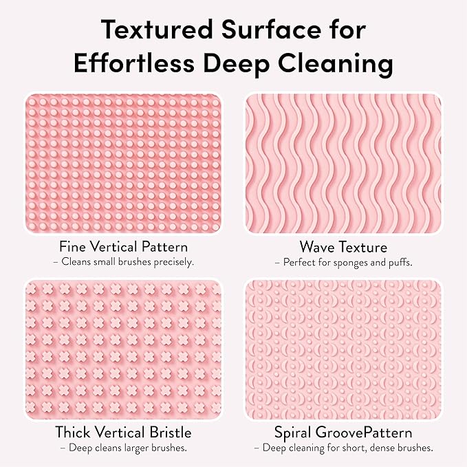ÉCLAT Makeup Brush Cleaner Mat, 3 in 1 Brush Cleaner Bowl Holder & Cosmetic Tool Organizer Case for Travel, Storage & Air Drying, Portable Make Up Cleaning Tool for Sponges & Powder Puffs (Pink)