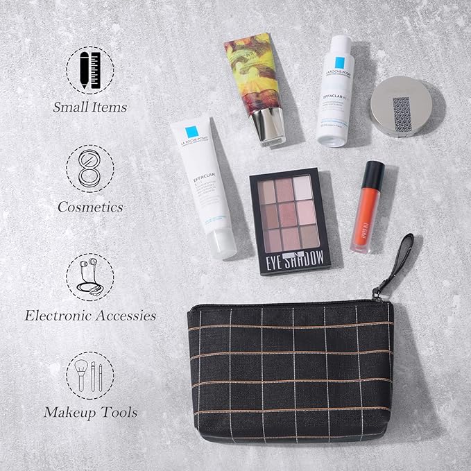 MAANGE Small Makeup Bag for Purse Cosmetic Bags for Women Pu Leather Makeup Pouch Travel Makeup Bag with Handle Make Up Bag for Travelling(Black)