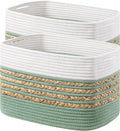 UBBCARE 2 Pack Baskets for Organizing, Woven Storage Baskets for Toys and Towel, Rectangle Cotton Rope Basket with Handles, 14''L x 8''W x9''H, Green