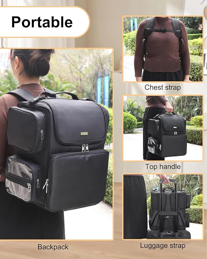 Relavel Hair Tools Travel Bag Hair Stylist Backpack Hairdresser Cosmetology Bag, Heat Insulation Full Layer for Curling Iron, Hair Straightener, Travel Accessories Train Case Barber Organizer, Black