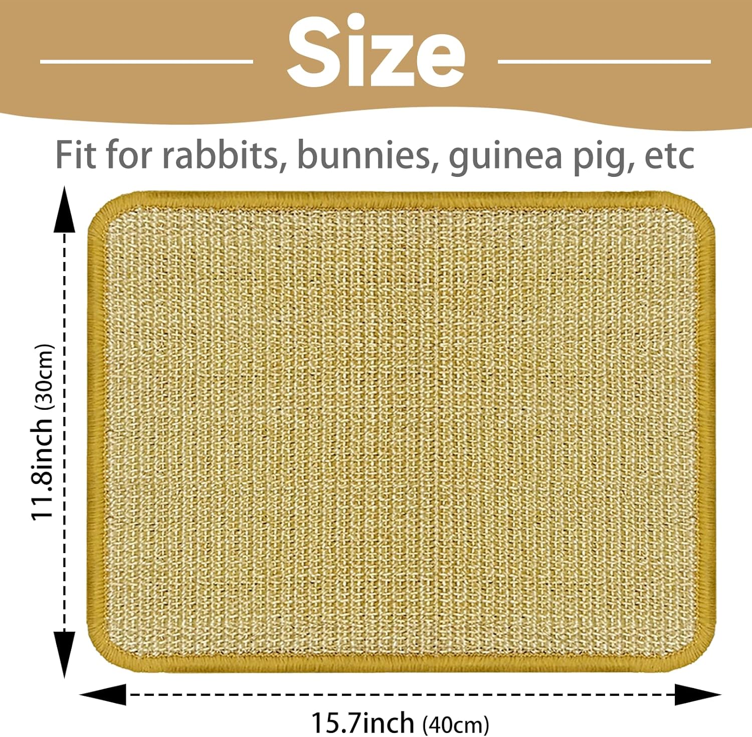 DYAUS Bunny Scratch Pad, Natural Sisal Rabbit Scratching Mat for Claws and Teeth Care, Indoor Bunny Chew Toys Bunny Bed for Biting Sleeping Nesting (1PC, 16x12in)
