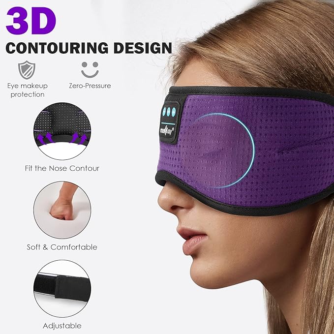 MUSICOZY Sleep Headphones, Bluetooth 5.4 Sleep Mask Headband Headphones Sleeping Eye Mask, Wireless Music Earbuds Earphones with HD Stereo Speakers Cool Gadgets Gifts (Lavender Purple)