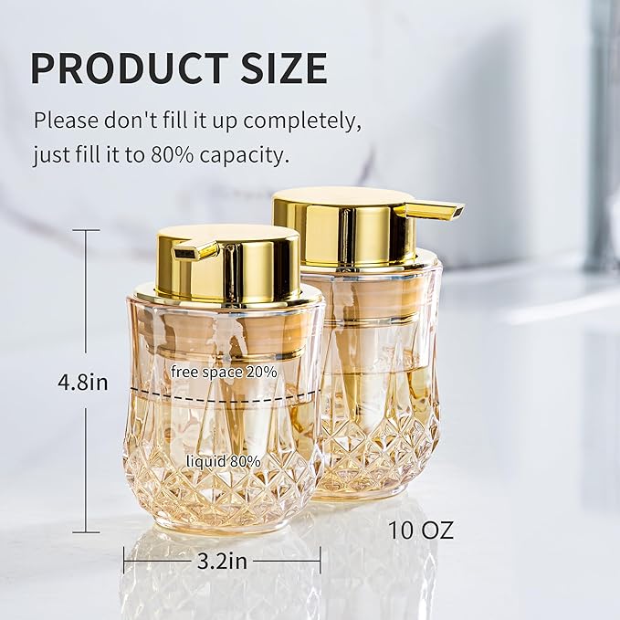 Gold Foaming Soap Dispenser Set- 2 Pack Bathroom Hand Foam Soap Dispensers,Glass Refillable Dish Soap Dispenser,Modern Home Soap Dispenser for Bathroom,Kitchen (Gold Foam Type/2Pcak)