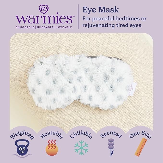 warmies Microwavable Eye Mask for Warmth & Comfort - Heating & Cooling Compress for Calming Relaxation - Weighted & Heated Eye Mask with Scented Lavender for Sleeping - Snowy