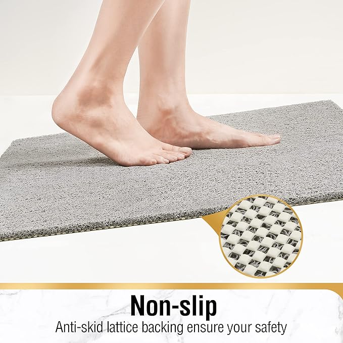 HITSLAM Shower mat Non Slip, 24 x 32 Inch Bathtub Mat Non Slip with Drain, Soft PVC Loofah Shower Bath Mat for Tub, Quick Drying Bathroom Shower Mat, Grey