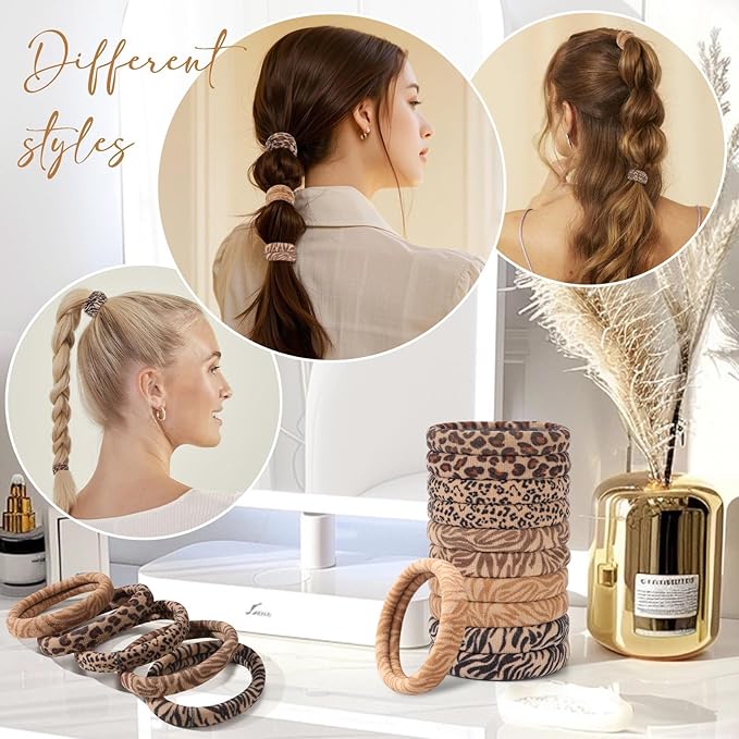 Bessrung 100PCS Seamless Elastic Hair Ties for Women Girls, No Damage Ponytail Holders for Thin Thick Hair, Leopard Animal Print Hair Bands for Women's Hair, Hair Accessories for Daily Use