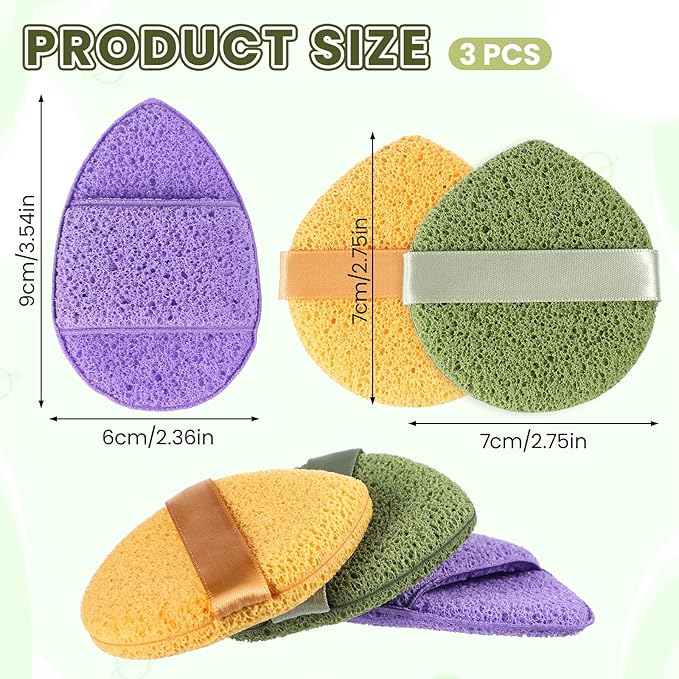 3 PCS Facial Sponges for Washing Face Reusable Soft Facial Sponges Exfoliating Sponge for Face Spong for Washing Makeup Removal, Travel Friendly Daily Cleansing Faces Scrubber