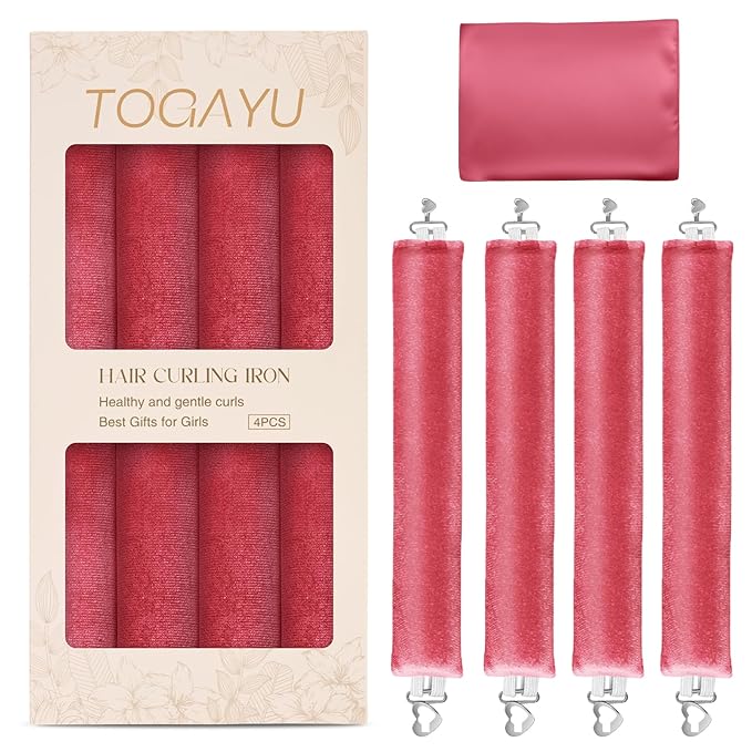 Heatless Curls Overnight Set - Jumbo Overnight Hair Curlers to Sleep In, Soft Velvet Hair Rollers for Women, No Damage Curls Styling Tools 4pcs