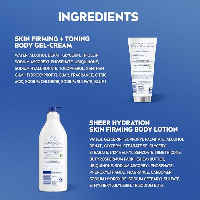 NIVEA Sheer Hydration Skin Firming Body Lotion (16.9 Fl Oz) + Skin Firming & Toning Body Gel Cream with Hyaluronic Acid (6.7 Oz), Enriched with Q10 and Vitamin C