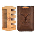 Wooden Comb with Durable Case - Fine & Coarse Teeth, Pocket Comb for Beards, Mustaches & Hair, Brown Deer Design
